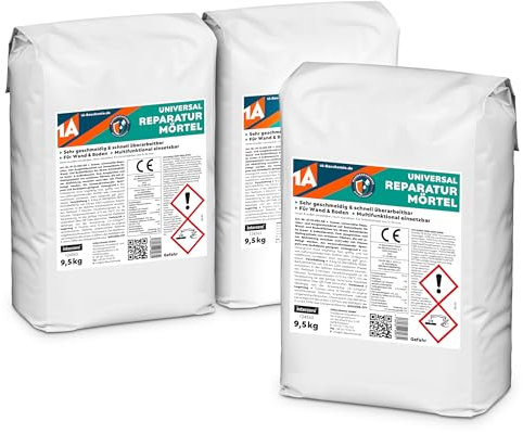 1A UNIVERSAL REPARATURMÖRTEL, 3x 9,5 kg, innen und außen anwendbar für Wand- und Bodenflächen bis 30 mm, Grau