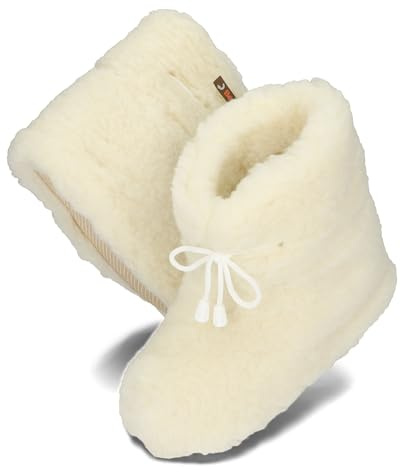 BeComfy Women's Men's Unisex Slippers Insulated Wool Shoes Warm Winter Laces 36-46 EU, White, 5 UK