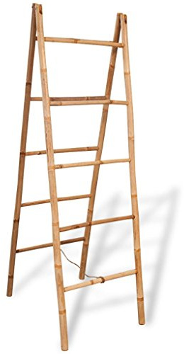 Sufrk Doppel-Handtuchleiter mit fünf Bambussprossen 50 x 160 cm Dekoleiter, Handtuchständer, Kleiderleiter, Handtuchhalter, Badezimmer Deko Leiter, Towel Holder