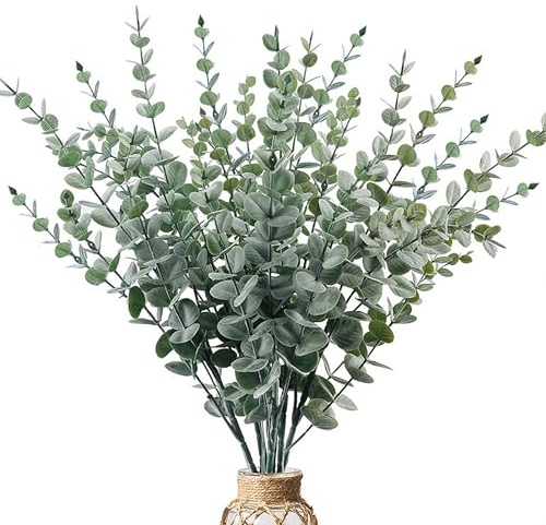LoNinLoAn 30 Stück Eukalyptus Künstlich Eukalyptusblätter Deko, Künstliche Eukalyptu Zweige, Pflanzen Eukalyptuss Deko für Hochzeitsfeiern, Party, Home, Tischdeko, Blumenarrangemen(38CM)