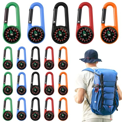 20 Pezzi Moschettoni Per Bussola da Arrampicata, Mini Bussola, Portachiavi Multifunzione per Campeggio Escursionismo Arrampicata Viaggiare (3 Colori)