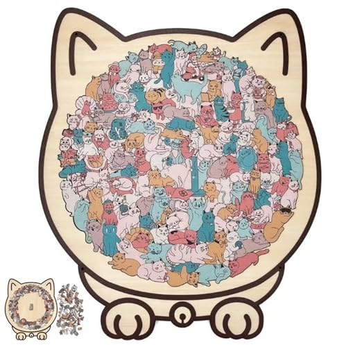 Puzzle en Bois-Puzzle Chat, 135 PièCes Puzzle en Bois, Encadré par D'Adorabless Silhouettes De Chat, Puzzles Animal IrréGulier Amusant Convient Aux Adolescents Qui Aiment Les Chats. (A)