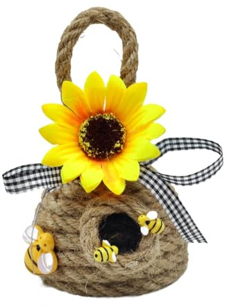 Baoblaze Decoración de Colmena de Cuerda de Yute, Adorno de Colmena, Adorno Compacto de Girasol con pequeña para Patio, Porche e Interior.