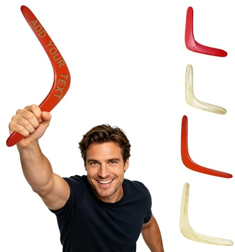 Personalised Wooden Boomerang, Custom Returning Boomerang for Adults and Kids, Birthday Gift Outdoor Camping Fun Parent-Child Gift (Red)