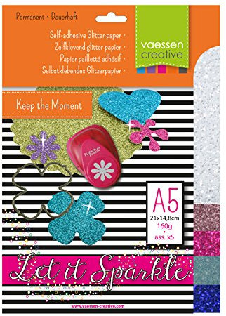 Florence Selbstklebend Glitzerfolie zum Basteln - Helle Töne - Papierbasteln 5 Stück - A5 Bastelpapier mit Glitzer für Scrapbooking, Stanzen und Kartengestaltung - 270 gsm