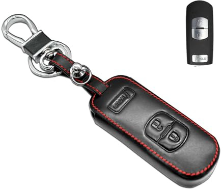 MECHCOS Compatible with Mazda 3 6 CX-5 9 3 Buttons Leather Keyless Entry Remote Control Key Fob Cover Pouch Bag Jacket Case Protector Shell