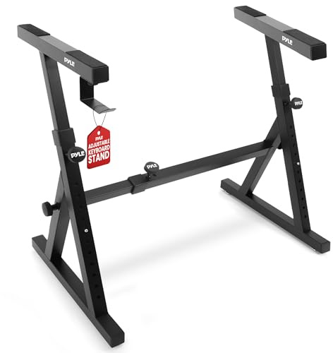 Heavy Duty Folding Keyboard Stand - Sturdy Reinforced Z Design w/Adjustable Width & Height, Foam Padded Arms, Digital Piano Stand, Fits 54-88 Key Electric Pianos & Used for Travel & Storage