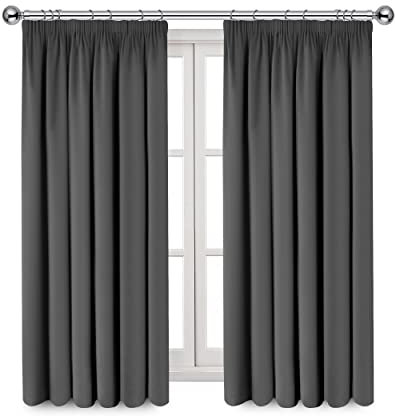 Imperial Rooms Grey Blackout Curtains for Living Room Pencil Pleat Bedroom Curtains & Drapes Window Treatments Super Soft Black Out Thermal Curtain with Tiebacks 66 x 54 Drop Inch 2 Panels