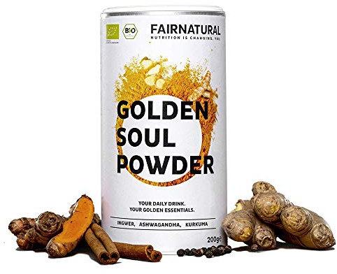 FAIRNATURAL® Bio Goldene Milch Pulver Vegan [200G] - Goldenes Milchpulver mit Curcuma - Bio Kurkuma Pulver mit Ingwer & weiteren Superfoods - Für Golden Milk Latte geeignet - aus Deutschland