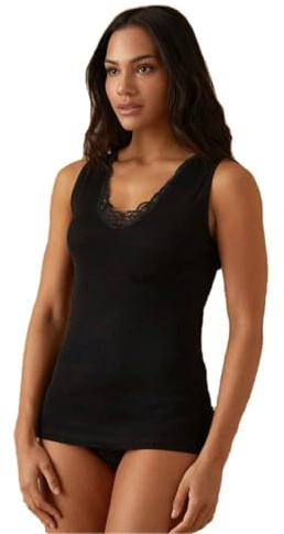 JADEA Donna 3 Pezzi Canotta Spalla Larga 9001 con Inserti in macramè in Cotone Mercerizzato, Nero, 7