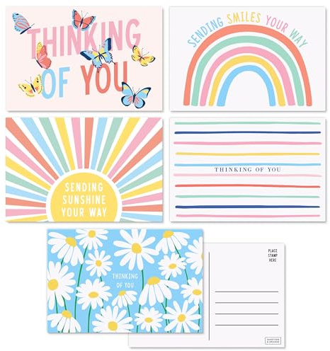 Sweetzer & Orange Thinking of You Postcards Pack (60 cards) 4x6 Postcards for Kids and Adults. Assorted Blank Flyers, Sympathy coupons, Greeting Sheets. 300gsm Note papers.