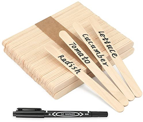 KINGLAKE 100Stück 11,4x1cm Holzstäbchen hölzerne Pflanzenschilder Garten Pflanzenstecker natürliche Hölzerne Pflanzen Etiketten