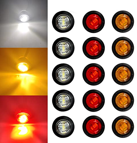 Sidaqi 3/4 Rond blanc rouge ambre LED Avant Arrière Side Marker Clignotants Lumière 12 V Étanche Feu de gabarit Remorque Feu de position latéral pour remorque, camion, voiture(lot de 15)