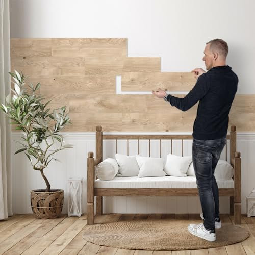 SUN WOOD Stick-it selbstklebende Holz Wandverkleidung im Eichenholz Design RESIDENCE; 3 Wandpaneele zum Kleben; 0,48m2 Holzverblender