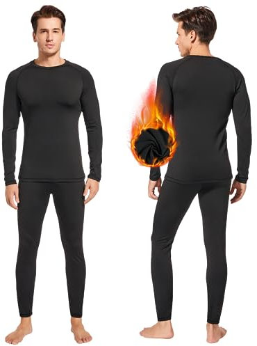 Leeboom Thermounterwäsche Herren Atmungsaktiv Innenfleece Skiunterwäsche Funktionsunterwäsche Winter für Skifahren Motorrad Joggen und zu Hause (Schwarz, S)