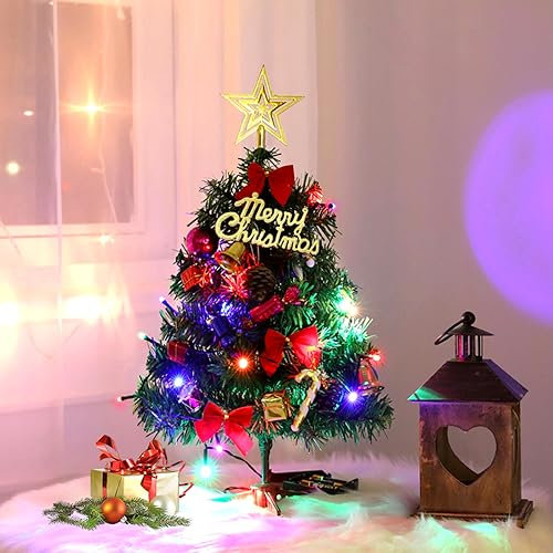 50Cm Mini Albero di Natale da Tavolo Artificiale con Luci e Piccoli Ornamenti, Albero di Natale in Miniatura, Piccolo Albero di Natale per Casa, Tavolo da Pranzo, Scrivania, Ufficio