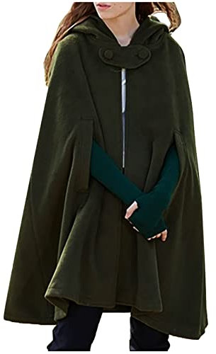 NZYIHAO Lange Umhang Damen Vintage Einfarbig Cape mit Kapuze Halloween Kostüm Open Front Poncho Robe Mittelalter Jacke Locker Strickjacke Kuschelig Trenchcoat Herbst Winter Mantel Oberbekleidung