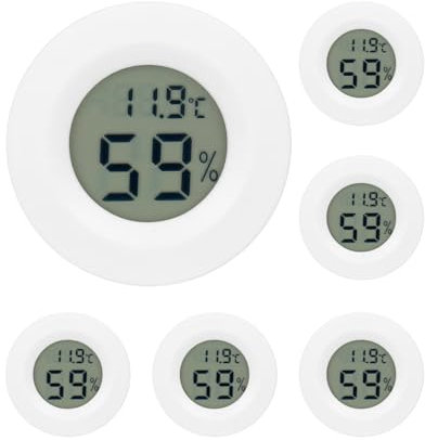 QWORK® 6 Pack Mini Round Digital Indoor Outdoor Thermometer and Hygrometer, for Living Room, Offices, Greenhouse, Batteries not included