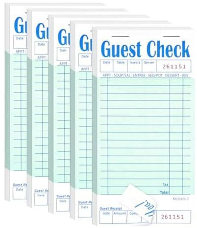 Lorrgasw 5 Pack Guest Check Books, Server Note Pads for Restaurant, Green Waiter Checkbook, Restaurant Order Pad 50 Sheets/Pack