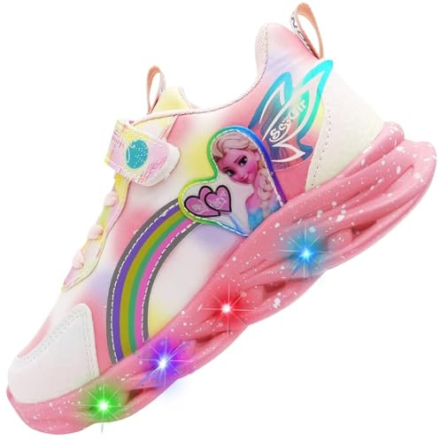 Vorkhuaeri Zapatillas Niña Elsa con Luces, Zapatos Princesa LED Deportivas Luminosos Tenis para Niña Niños Bebe Shoes (A1-Rosa,23)
