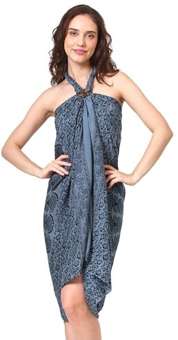 Sarong Pareo Damen Mandala Fransen Viskose Strandtuch Wickeltuch Wickelrock Strandrock Wickeltuch Bikini Cover Up für Badeanzug - Grau Pfau