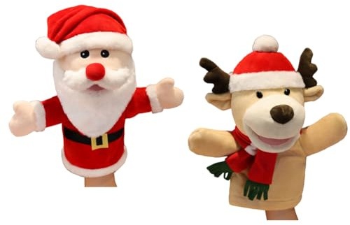 LICHENGTAI Marionette da Mano Babbo Natale Alce Pupazzo di Neve Burattini da Mano per Bambini, Burattini di Animali da Mano Giocattolo di Peluche per Bambini, Ragazzi, Ragazze