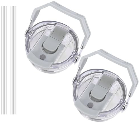 30oz & 20oz Replacement Lid for Stanley IceFlow Stainless Steel Tumbler，2 PCS Spill Proof Tumbler Cover with Handle & 2-in-1 Flip Straw Spout，Leak-Proof Splash Resistant (Grey)