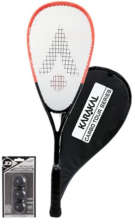 Karakal Carbo Tour Black Squash Racket with Cover - Squash Ball Option (+ Comp Balls)