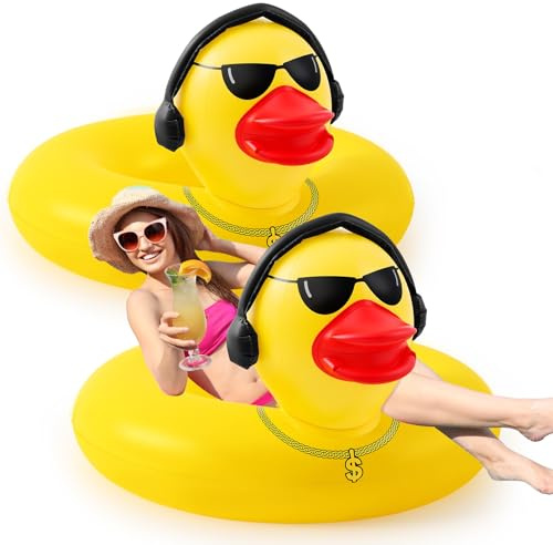 Hungdao 2 Pieces Funny Duck Pool Floats Large 100cm Rubber Ducks Inflatable Tube Swimming Ring Giant for Summer Beach Swimming Pool Carnival Birthday Party Floating Accessories for