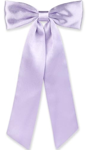 WantGor Long Tail Bow Hair Clips, Hair Ribbon Bows Satin Bowknot Clip | Large Hair Barrettes Cute Ponytail Holder Hair Accessories for Women Daily Party Wedding Prom (Purple)