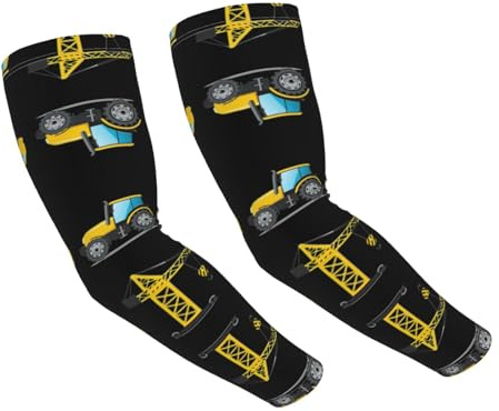 SDEGTHO Mangas de brazo unisex con estampado de camiones de maquinaria pesada de dibujos animados, transpirables, para senderismo, Negro, Taille unique