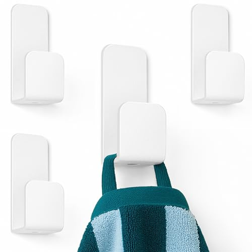 Danhol ® Set 4 Ganci Adesivi Bagno | Appendi Accappatoio Bagno Adesivo | Appendi Strofinacci Cucina | Ganci per Asciugamani Bagno | Appendi Asciugamani Bagno Adesivo Bianco