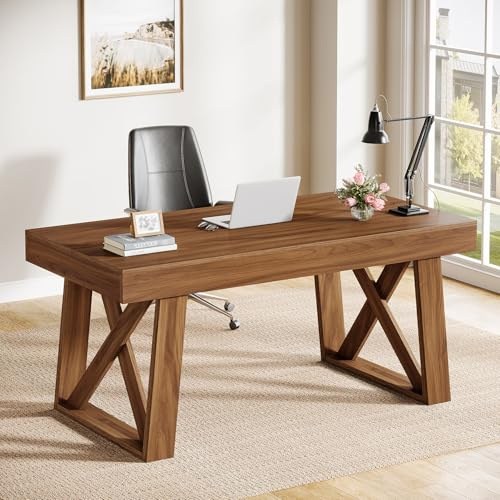 Tribesigns Bureau 140 cm tiroir – Table ordinateur rétro marron bois 140 x 70 cm