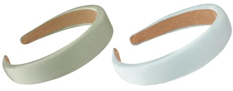 2 cerchietti retrò in raso, 3 cm, fascia larga per capelli, da donna, tinta unita, alla moda, in spugna, larga, imbottita, blu e verde