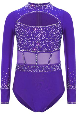 JEATHA Leotardo De Gimnasia Rítmica Para Niñas Maillot Brillante De Manga Larga Leotardo De Danza Patinaje Jumpsuit Elástico Ropa De Baile
