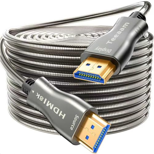 Câble à fibre optique 8K 10M HDMl 2.1 8K @ 60HZ4K @ 120Hz Ultra HD HDMI AOC Haute vitesse 48 Gbps Compatible avec Dolby Horizon/HDCP2.2 & 2.3/eARC Revêtement métallique Transmission longue distance