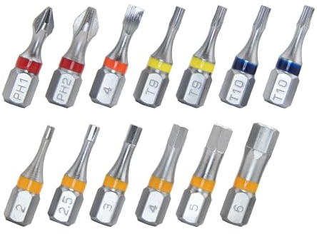 711L Färgkodad 13 st Hex Bit Set 1/4 tum – 2 st Torx 9, 2 st Security Torx 10 och andra 9 bitar – tillbehör för cykel motorcykel underhåll