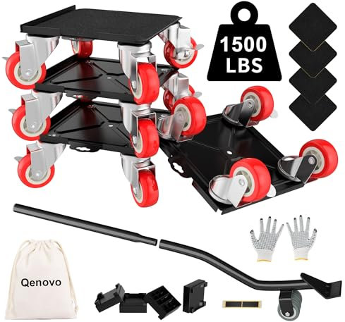 Qenovo Möbel Transportrollen Set, 5 Räder, 3000 Ibs Maximale Tragkraft, 360 Grad Drehbares, Leises Rad mit Bremsen, Möbelroller - Zum Mühelosen Verschieben von Möbeln. (Black, 5.3 IN - 4 Wheels)