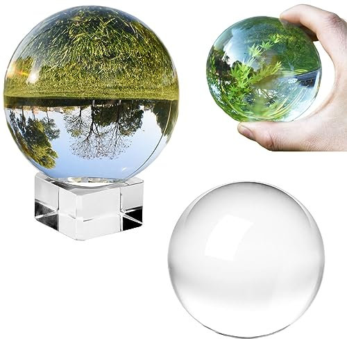 ZHYUAN Boule en verre pour photographie - 80 mm - Avec support - Mini boule de cristal - Pour photographie, décoration de la maison - Cadeaux