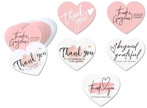GINCEVHY 150 Pcs Love Heart Shaped Thank You Cards, 2.36 x 2.76 Blank Notecards For Handwritten Message, Greeting Cards For Wedding, Baby Shower, Small Business, All Occasion