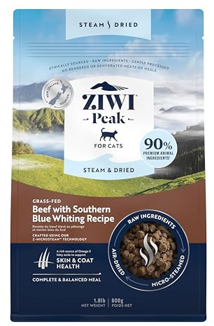 ZIWI Peak – Nourriture sèche complète pour chat, vapeur et herbe séchée, merlan bleu du Sud, 800 g – Naturelle, riche en protéines, alternative crue