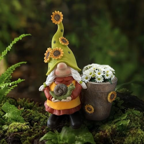 Köhko Pot de fleurs polyvalent avec design nain de jardin « lutin et tournesols » - Décoration parfaite pour votre jardin et votre appartement, également idéal pour la décoration de la maison de