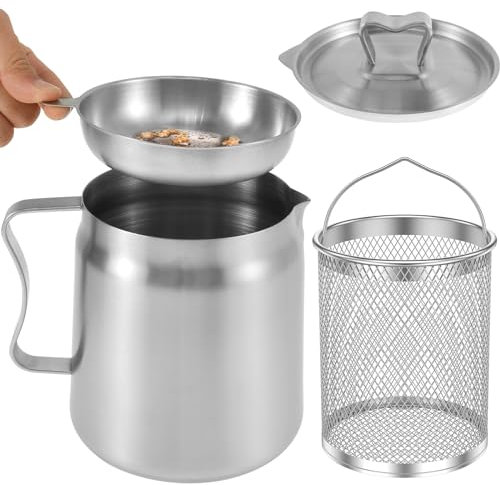 Deep Fryer Pot with Basket 2L Oil Filter Pot Stainless Steel Bacon Grease Container with Lid and Fine Mesh Strainer Fat Container for Frying Oil Cooking Oil Cooking Grease