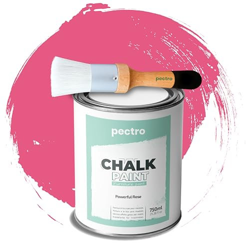 PECTRO PACK Kreidefarbe für möbel 750ml + Malerpinsel speziell für Chalk Paint - Möbellack Natürlicher Kreideeffekt - Farbe für Holz (Kräftige Rosa)