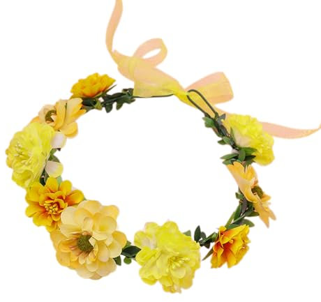amangul Bandeaux à fleurs pour femme - Couronne de fleurs pour fête de mariage - Couronne florale - Couronne de cheveux (jaune)