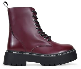 BOSANOVA Botas Militares para Mujer Estilo Punk confeccionadas en Piel Vegana con Plataforma Dentada y Cordones hasta la Parte Superior. Cierre con Cremallera. Calzado para Mujer Burdeos 40