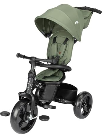 Bebeconfort Windy, Tricycle Enfant avec poignée, 10 Mois - 4 Ans, 0-25 kg, réglable, siège Confortable et réversible, Capot, Pliable, Fermeture compacte (Green Mineral)