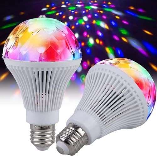 GBKDQQ 2 luci LED per feste, E27, 3 W, RGB, LED da discoteca, rotazione a 360°, lampada da discoteca, lampada da discoteca, decorazione per feste di matrimonio, festa di compleanno, Halloween, Natale