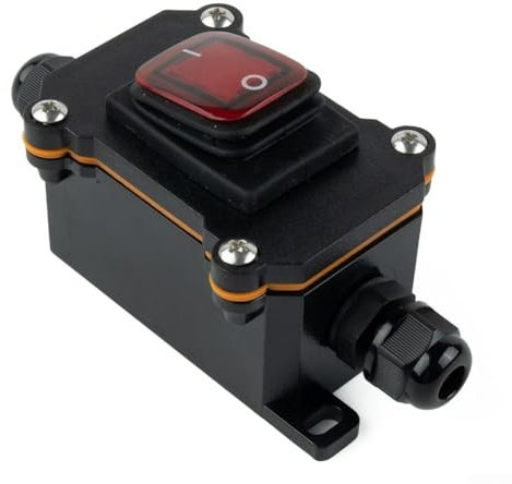 Besttoolifes Interruptor de cable en línea 25A IP65 impermeable interruptor de palanca de encendido y apagado con botones de luz roja PG9 Rango de cableado de alta corriente para electrodomésticos al