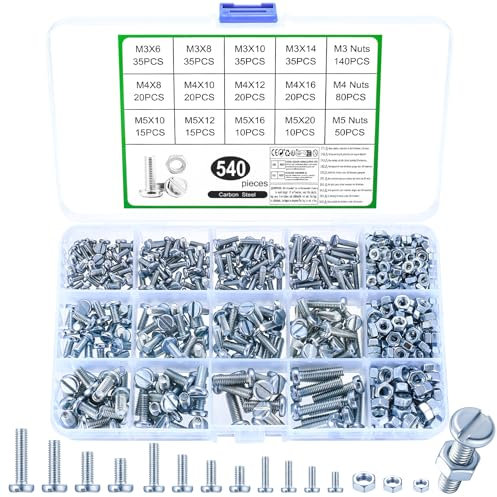 M3 M4 M5 Schrauben Set, 540 Stück Linsenkopfschrauben Muttern Set, Zylinderschrauben mit Schlitzschrauben mit Muttern Set, Maschinenschrauben Sortiment Metrische Schrauben Set, Gewindeschrauben Set